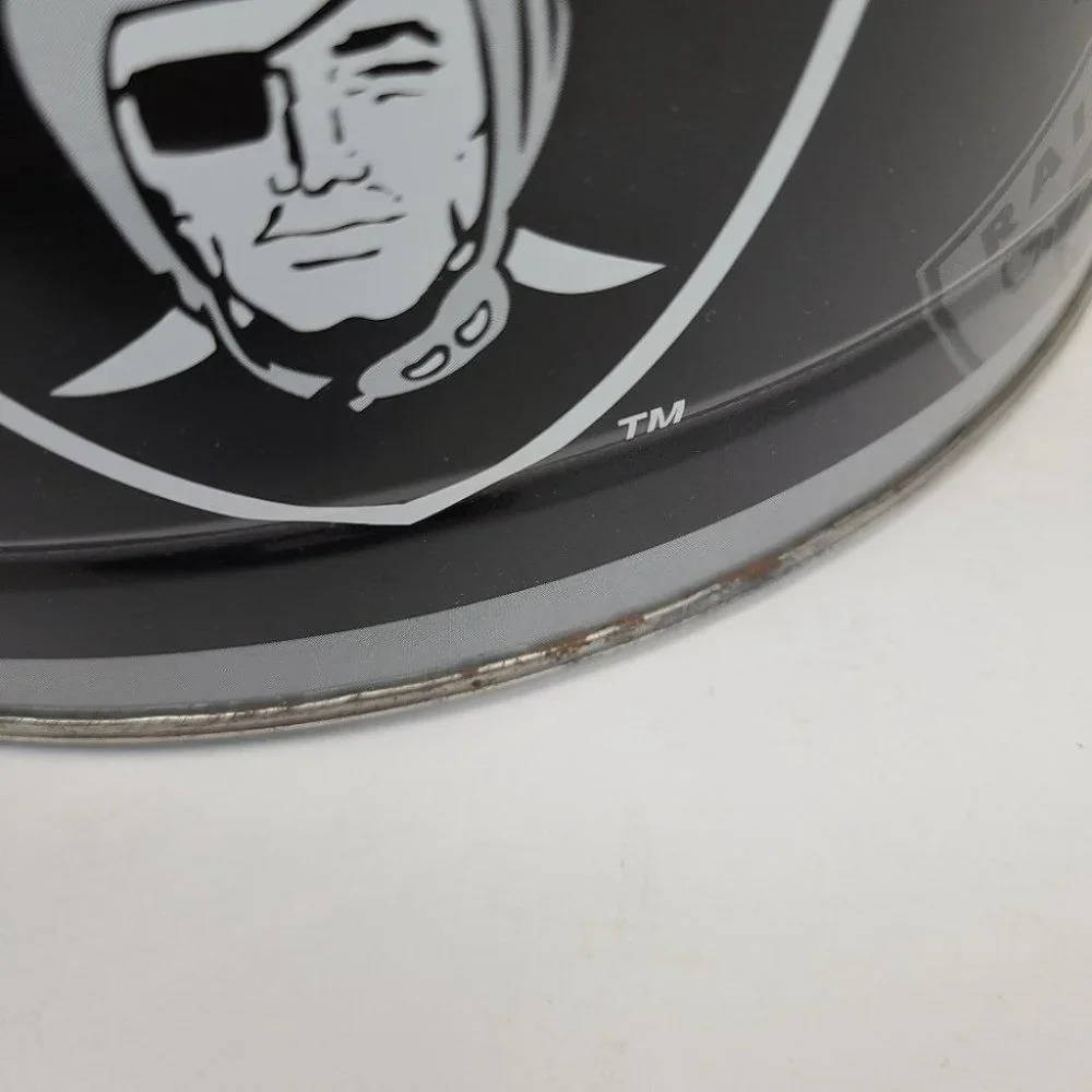 Vintage 1996 Oakland Raiders Metal Popcorn Tin Black Silver Large Size - Picture 12 of 16